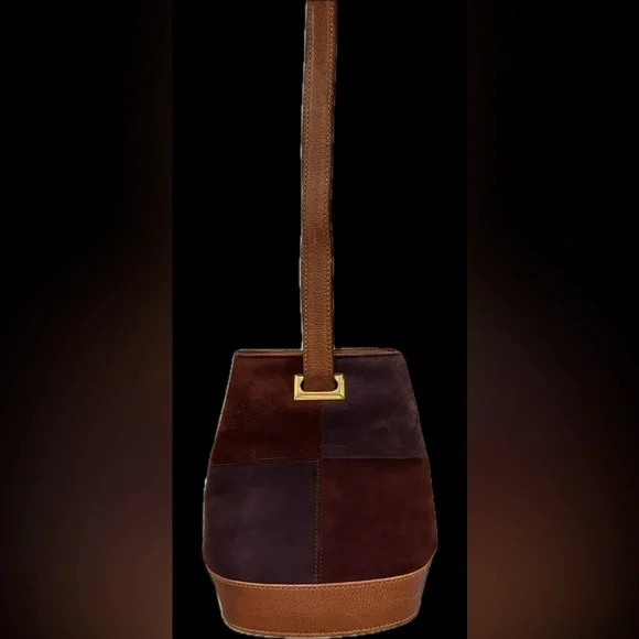 Salvatore Ferragamo Brown Patchwork Shoulder Bag Gancini suede *rare* - Picture 14 of 14